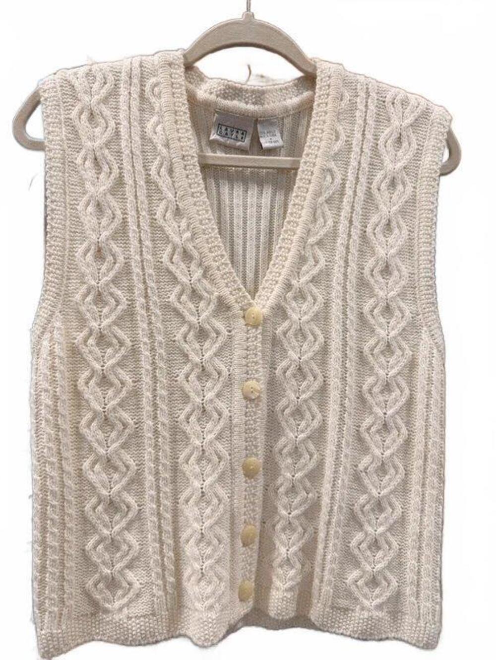 Vintage Cream Cable Knit Button Up Sweater Vest Laura Gayle M